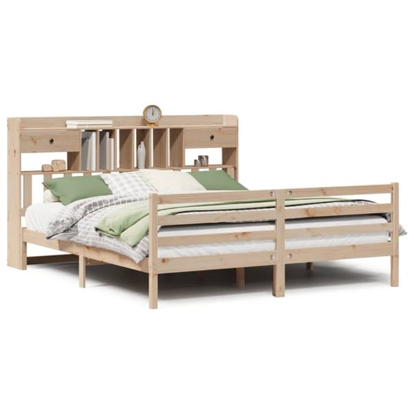 vidaXL Seng med bokhylle uten madrass 200x200 cm heltre furu