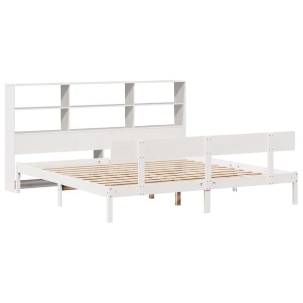 vidaXL Sänky kirjahyllyllä ei patjaa valkoinen 200x200 cm täysi mänty