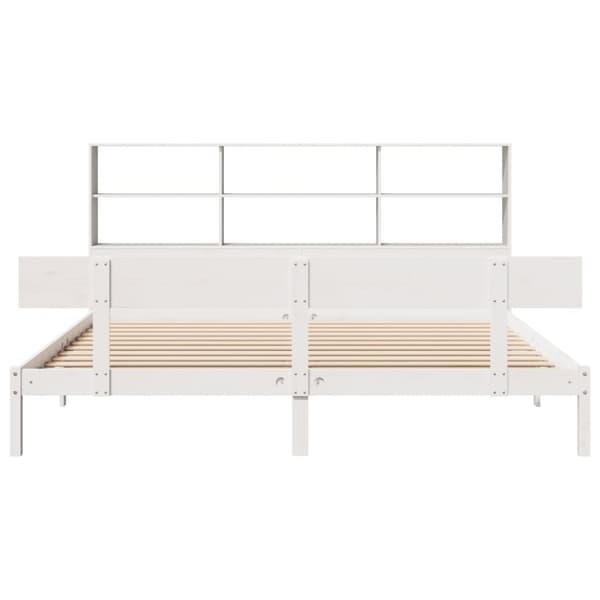 vidaXL Sänky kirjahyllyllä ei patjaa valkoinen 200x200 cm täysi mänty