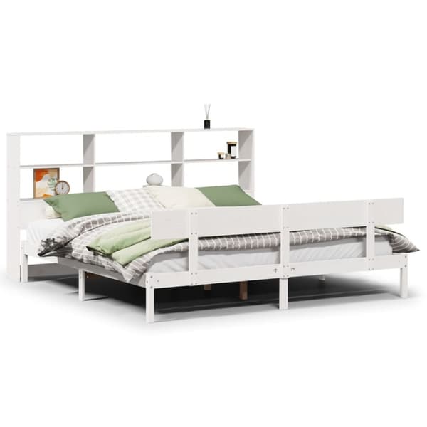 vidaXL seng med reol uden madras 200x200 cm massivt fyrretræ hvid