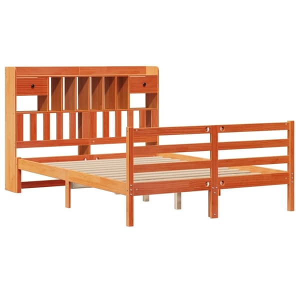 vidaXL Seng med bokhylle uten madrass voksbrun 140x190 cm heltre furu