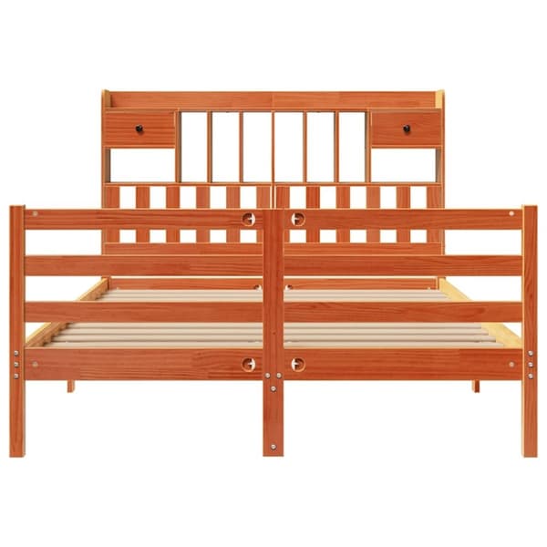 vidaXL Seng med bokhylle uten madrass voksbrun 140x190 cm heltre furu
