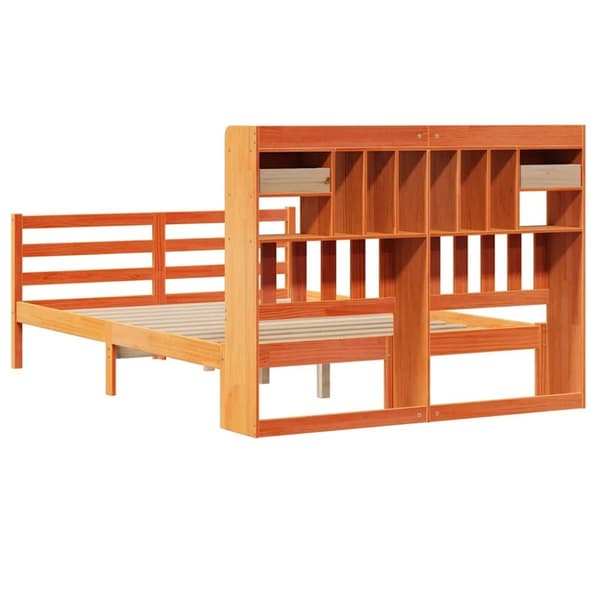 vidaXL Seng med bokhylle uten madrass voksbrun 140x190 cm heltre furu