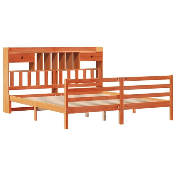 vidaXL Seng med bokhylle uten madrass voksbrun 200x200 cm heltre furu