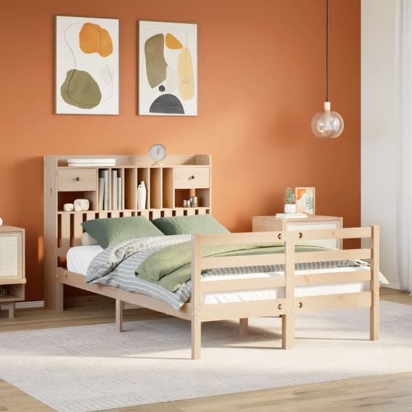 vidaXL seng med reol uden madras 135x190 cm massivt fyrretræ