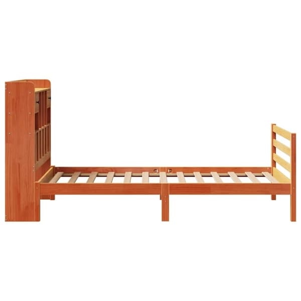 vidaXL Seng med bokhylle uten madrass voksbrun 75x190 cm heltre furu
