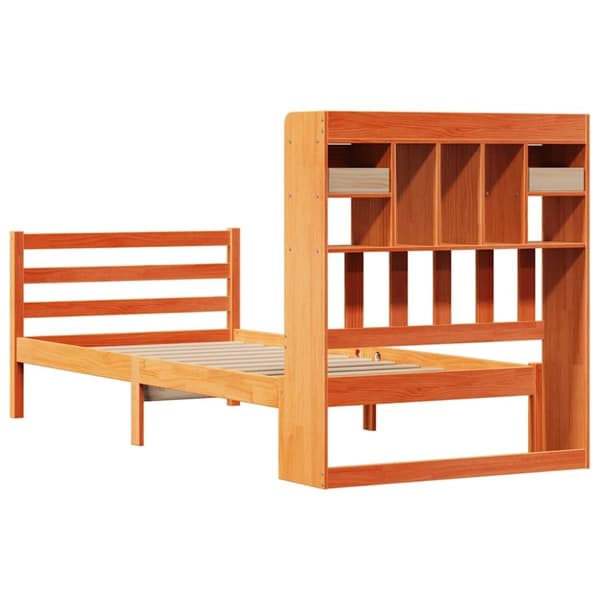 vidaXL Seng med bokhylle uten madrass voksbrun 75x190 cm heltre furu
