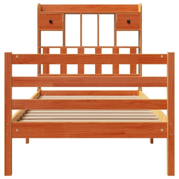 vidaXL Seng med bokhylle uten madrass voksbrun 100x200 cm heltre furu