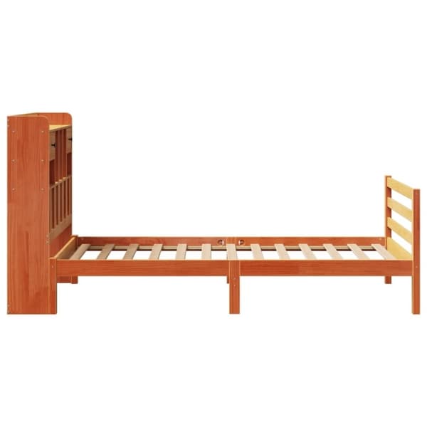 vidaXL Seng med bokhylle uten madrass voksbrun 100x200 cm heltre furu