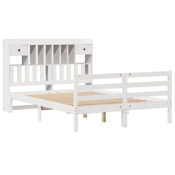 vidaXL Seng med bokhylle uten madrass hvit 140x200 cm heltre furu