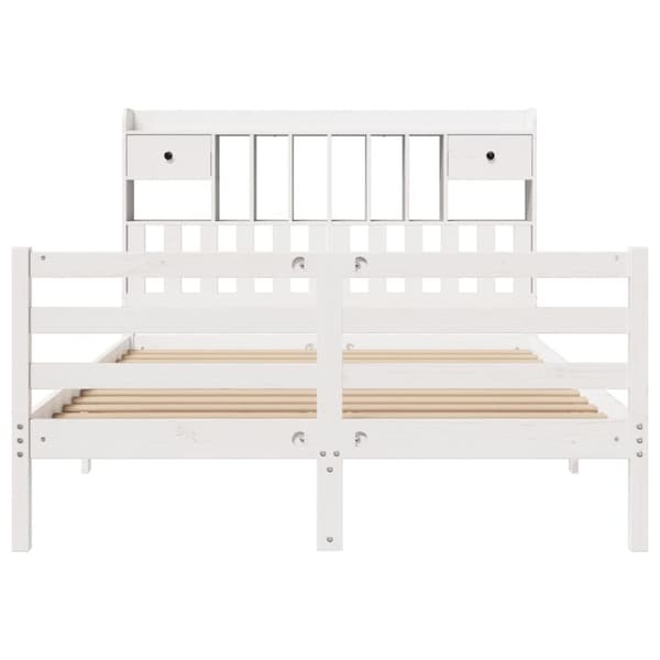 vidaXL Seng med bokhylle uten madrass hvit 140x200 cm heltre furu