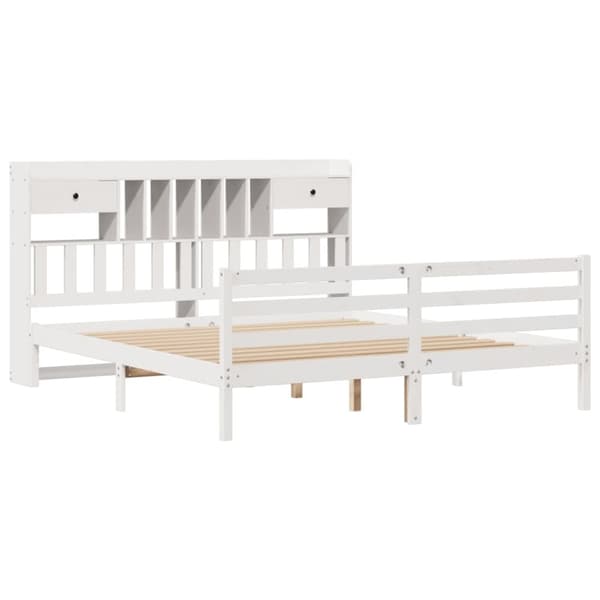 vidaXL Seng med bokhylle uten madrass hvit 200x200 cm heltre furu