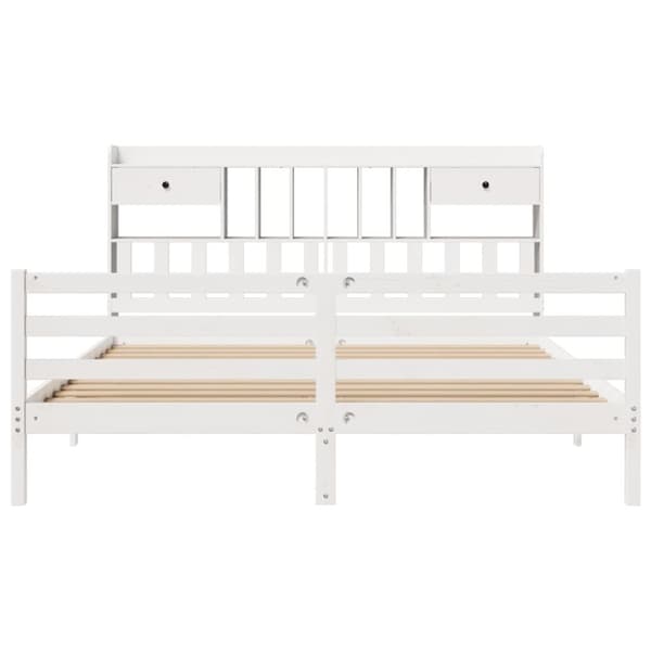 vidaXL Seng med bokhylle uten madrass hvit 200x200 cm heltre furu