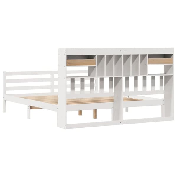 vidaXL Seng med bokhylle uten madrass hvit 200x200 cm heltre furu