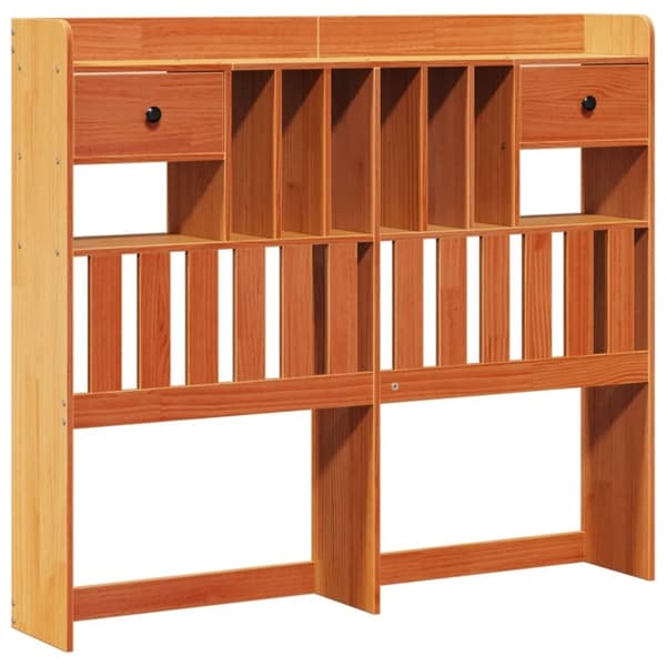 vidaXL Seng med bokhylle uten madrass voksbrun 135x190 cm heltre furu