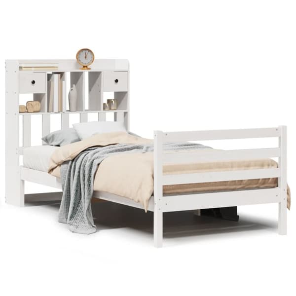 vidaXL seng med reol uden madras 75x190 cm massivt fyrretræ hvid