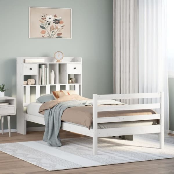 vidaXL seng med reol uden madras 75x190 cm massivt fyrretræ hvid