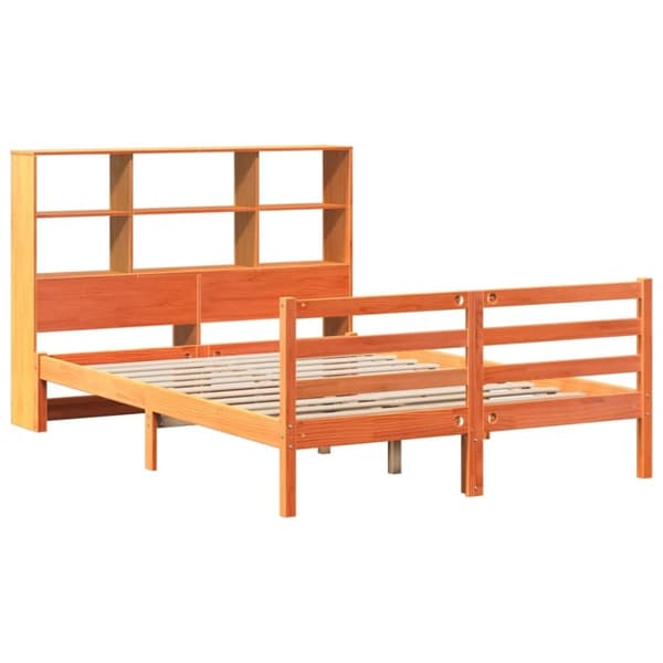 vidaXL Seng med bokhylle uten madrass voksbrun 140x190 cm heltre