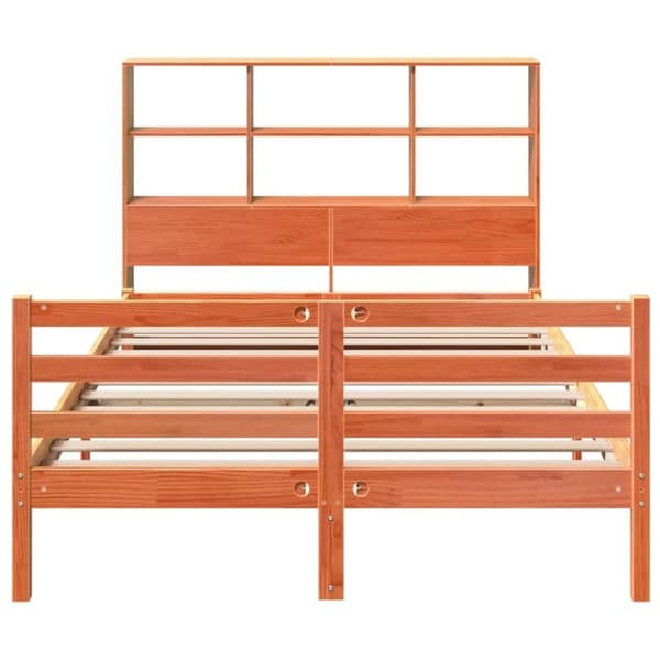 vidaXL Seng med bokhylle uten madrass voksbrun 140x190 cm heltre