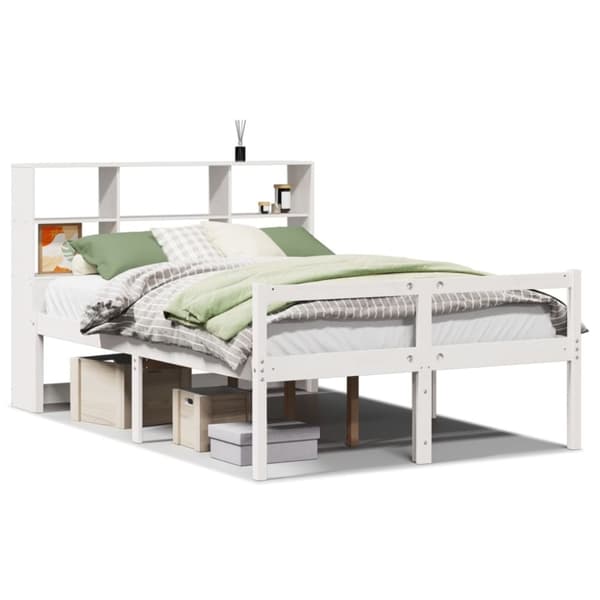 vidaXL Seng med bokhylle uten madrass hvit 150x200 cm heltre furu