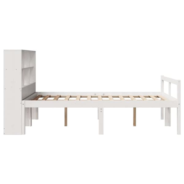 vidaXL Seng med bokhylle uten madrass hvit 150x200 cm heltre furu