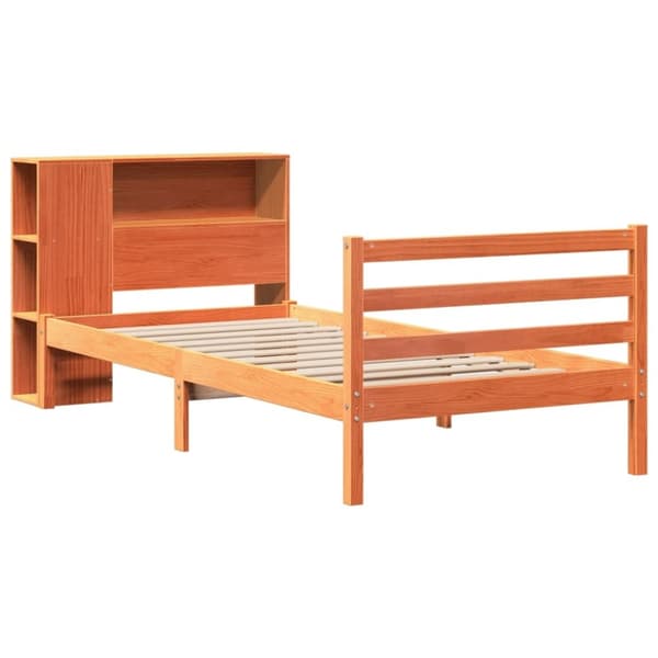 vidaXL Seng med bokhylle uten madrass voksbrun 100x200 cm heltre