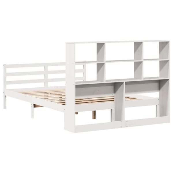 vidaXL Seng med bokhylle uten madrass hvit 120x190 cm heltre furu