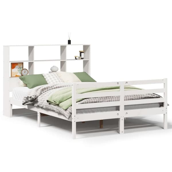 vidaXL Seng med bokhylle uten madrass hvit 120x190 cm heltre furu