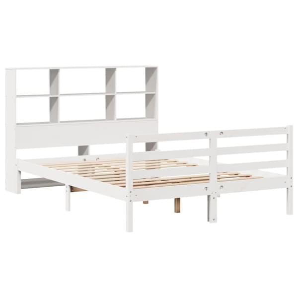 vidaXL Säng med bokhylla utan madrass vit 120x200 cm massiv furu