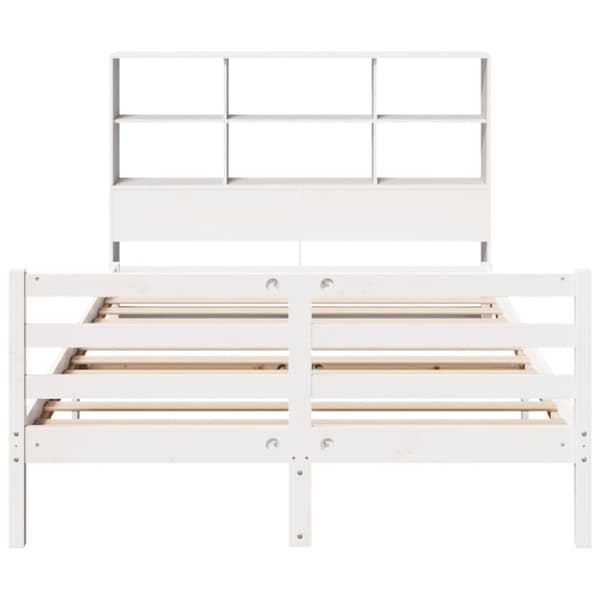 vidaXL Säng med bokhylla utan madrass vit 120x200 cm massiv furu