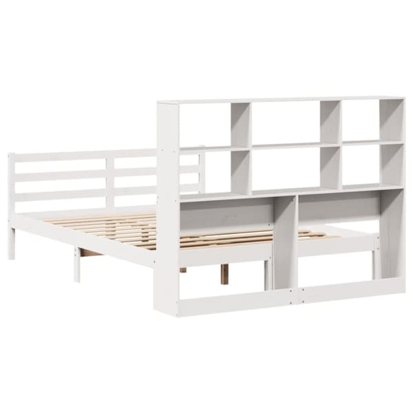 vidaXL Säng med bokhylla utan madrass vit 120x200 cm massiv furu