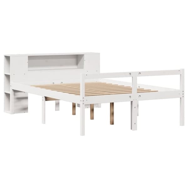 vidaXL Seng med bokhylle uten madrass hvit 150x200 cm heltre furu