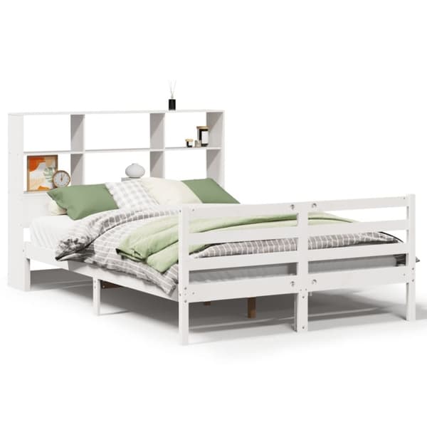 vidaXL Seng med bokhylle uten madrass hvit 150x200 cm heltre furu