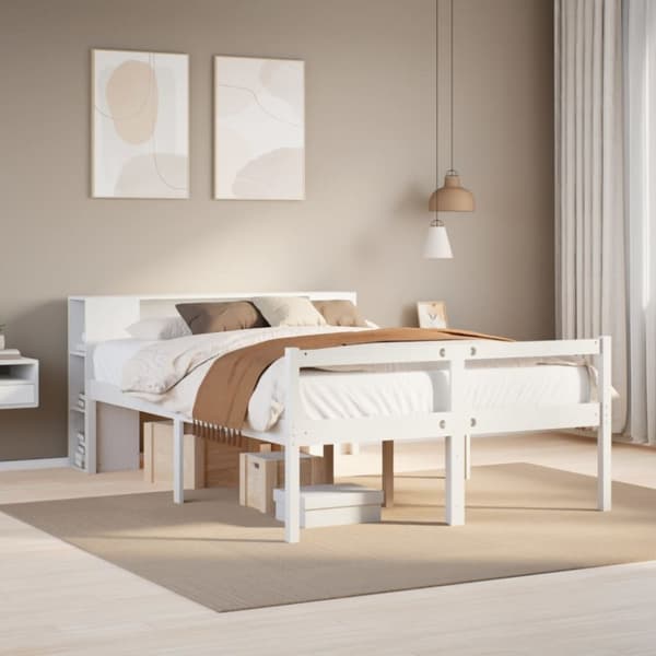 vidaXL seng med reol uden madras 140x200 cm massivt fyrretræ hvid