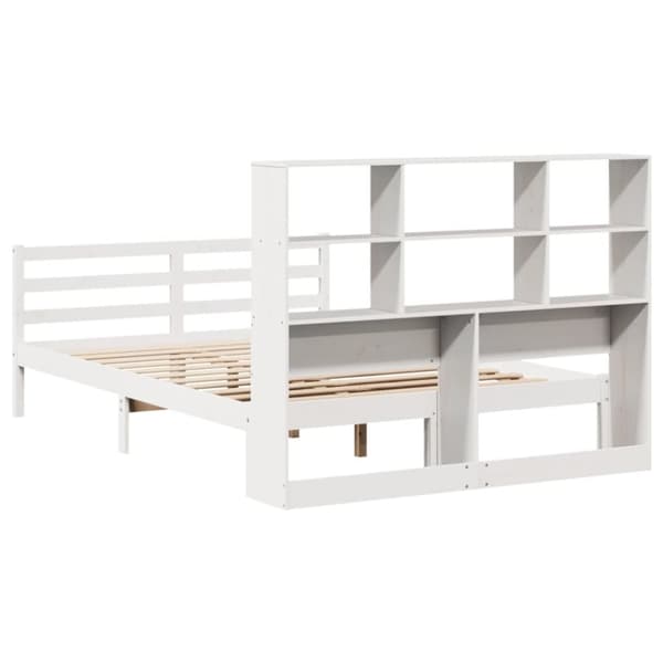 vidaXL Seng med bokhylle uten madrass hvit 140x200 cm heltre furu