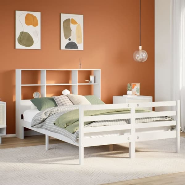 vidaXL Seng med bokhylle uten madrass hvit 140x200 cm heltre furu
