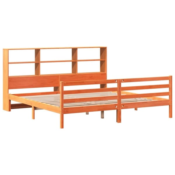 vidaXL Seng med bokhylle uten madrass voksbrun 180x200 cm heltre