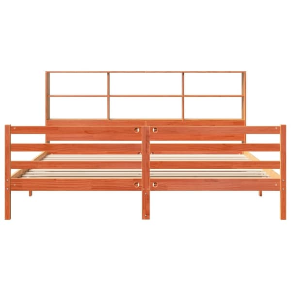 vidaXL Seng med bokhylle uten madrass voksbrun 180x200 cm heltre
