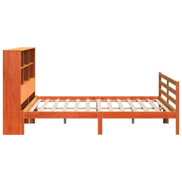 vidaXL Seng med bokhylle uten madrass voksbrun 180x200 cm heltre