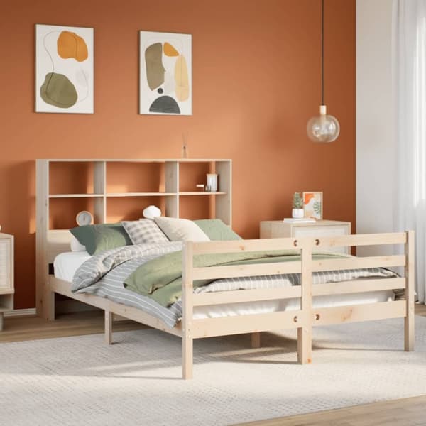 vidaXL Seng med bokhylle uten madrass 120x200 cm heltre furu