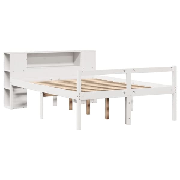 vidaXL Seng med bokhylle uten madrass hvit 140x200 cm heltre furu