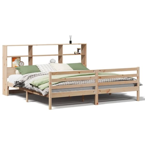 vidaXL Seng med bokhylle uten madrass 200x200 cm heltre furu