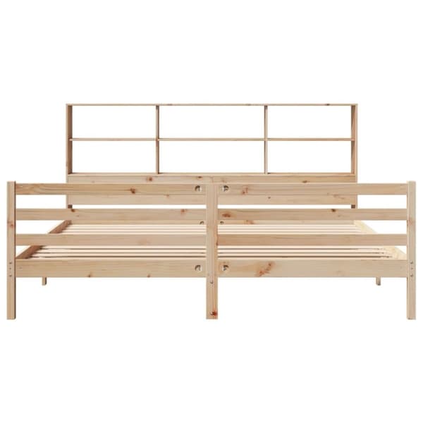 vidaXL Seng med bokhylle uten madrass 200x200 cm heltre furu