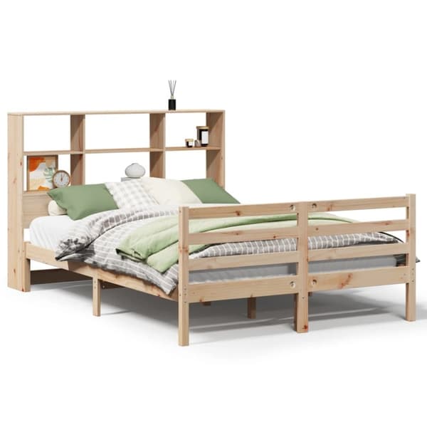 vidaXL Seng med bokhylle uten madrass 160x200 cm heltre furu