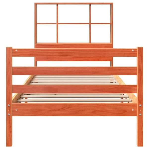 vidaXL Sänky kirjahyllyllä ilman patjaa vahanrusk 90x200 cm täysi puu