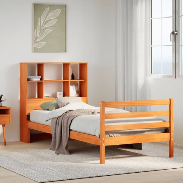 vidaXL Sänky kirjahyllyllä ilman patjaa vahanrusk 90x200 cm täysi puu