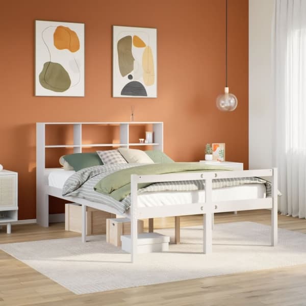 vidaXL seng med reol uden madras 160x200 cm massivt fyrretræ hvid