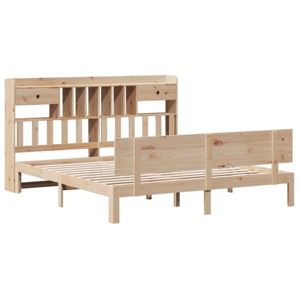 vidaXL Seng med bokhylle uten madrass 200x200 cm heltre furu