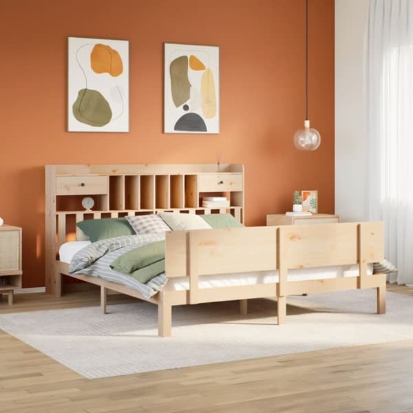 vidaXL Seng med bokhylle uten madrass 200x200 cm heltre furu