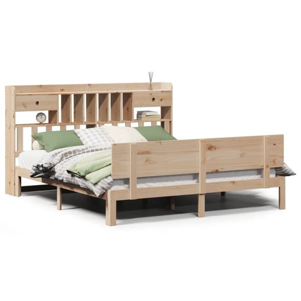 vidaXL Seng med bokhylle uten madrass 200x200 cm heltre furu